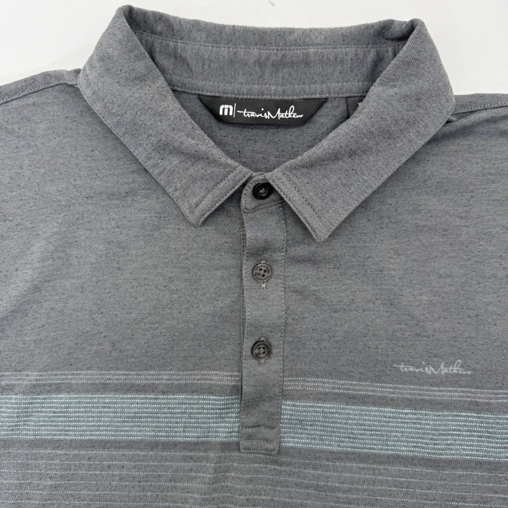 TravisMathew Polo Shirt Mens XL Grey Striped Short Sleeve Performance Stretch